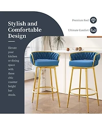 Streamdale Woven Back Swivel Bar Stools Set of 2, 31" Blue Kitchen Chairs