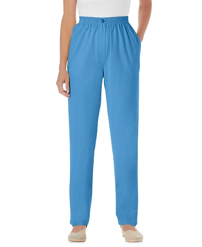 Woman Within Women's Straight-Leg All-Cotton Denim Pull-On 7-Day Elastic-Waist Jeans