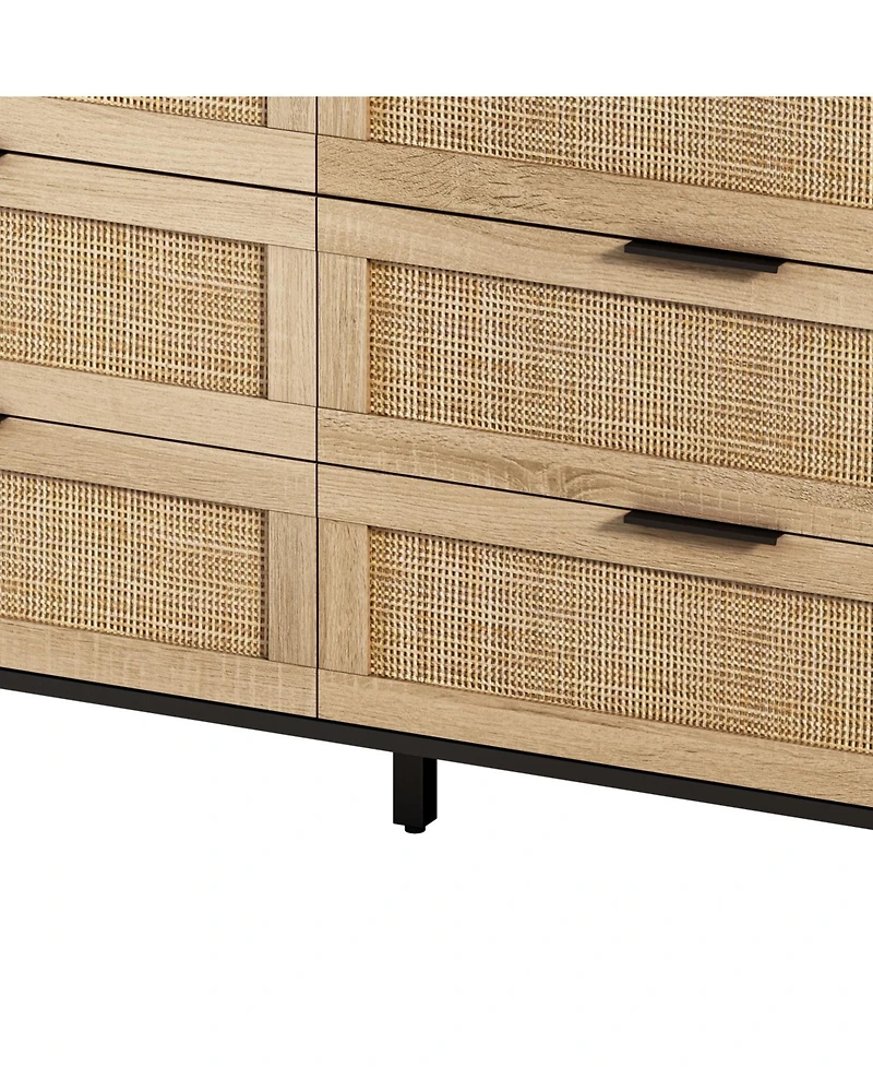 Streamdale Furniture 51.18"6-Drawers Rattan Storage Cabinet Rattan Drawer, for Bedroom, Living Room