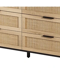 Streamdale Furniture 51.18"6-Drawers Rattan Storage Cabinet Rattan Drawer, for Bedroom, Living Room