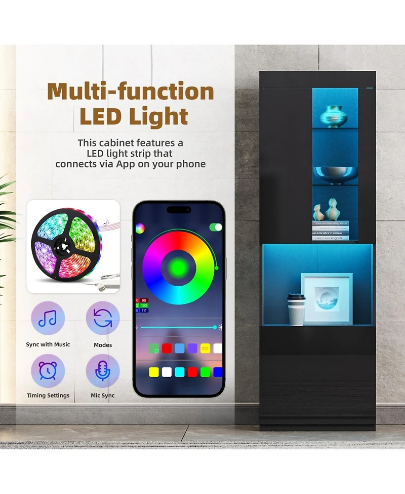 Streamdale Furniture Led Storage Cabinet with Acrylic Door