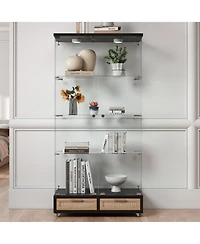 Streamdale Furniture Modern Glass Display Cabinet w/ Drawers & Led Lights