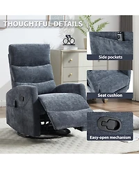 Streamdale Heat Massage Rocker Recliner Chair, Swivel Fabric, Blue