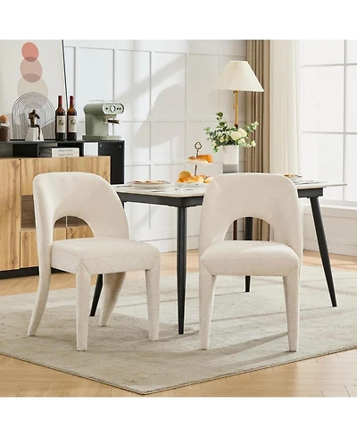 Streamdale Cream Chenille Dining Chairs, Hollow Back, Set of 2