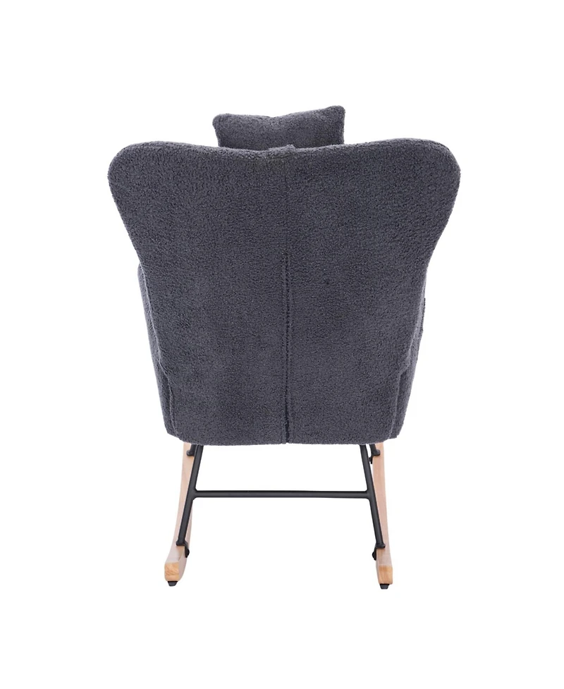 Streamdale Furniture Teddy Upholstered Nursery Rocking Chair for Living Room Bedroom(Dark Grey Teddy)