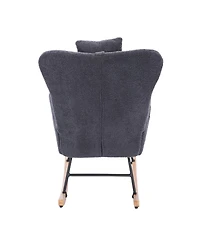Streamdale Furniture Teddy Upholstered Nursery Rocking Chair for Living Room Bedroom(Dark Grey Teddy)