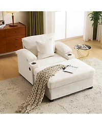 Streamdale Furniture Oversized Chenille Chair with Ottoman Usb & Cupholders
