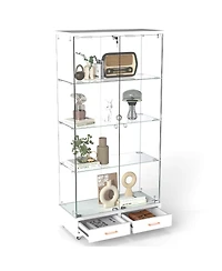 Streamdale Furniture White Glass Display Cabinet w/ Drawers & Led Lights