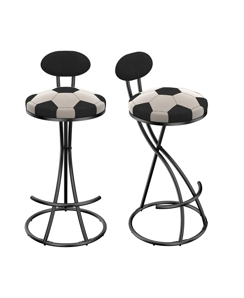 Streamdale Furniture Velvet Football Print Bar Stools Set of 2 - Black Frame