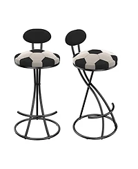 Streamdale Furniture Velvet Football Print Bar Stools Set of 2 - Black Frame