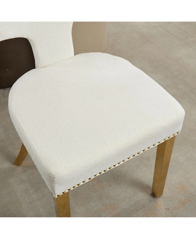 Streamdale Furniture Mid Century Modern Chenille Dining Chairs, Set of 2, Beige