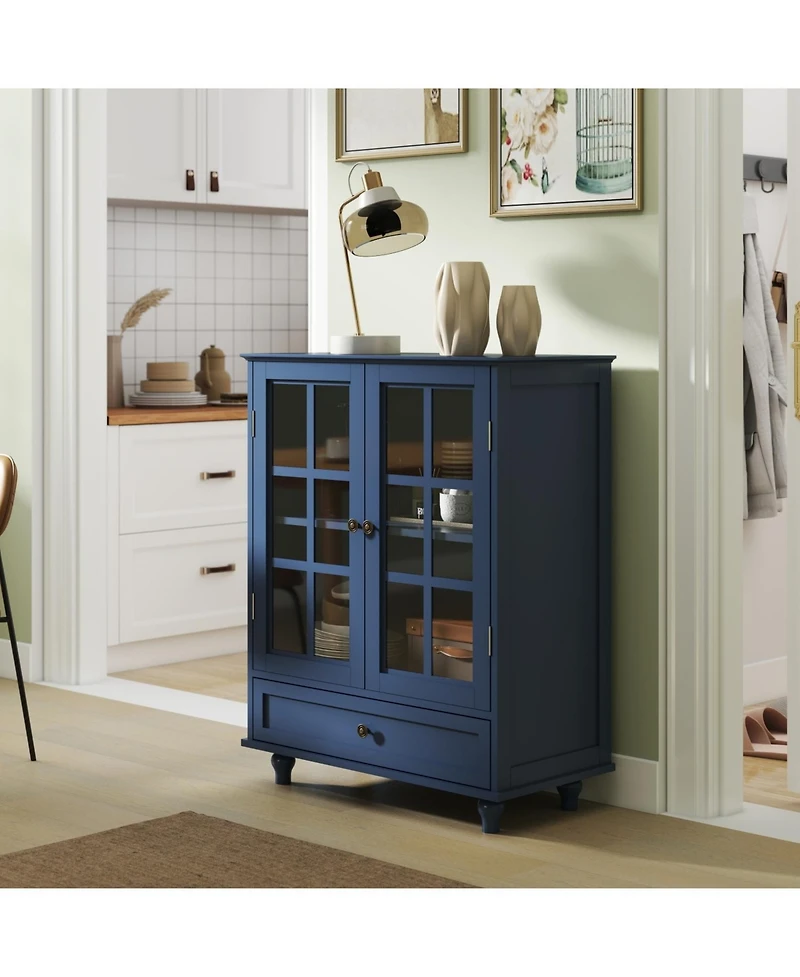Streamdale Furniture Minimalist Blue Buffet Cabinet - Glass Doors & Drawer