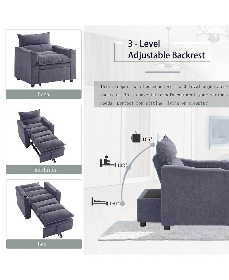 Streamdale Furniture Convertible Velvet Sofa Bed - 3-in-1 Sleeper Couch