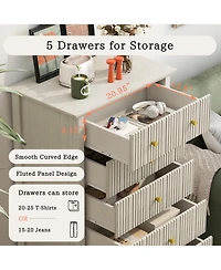 Streamdale Furniture Fluted 5 Drawer Dresser - Beige
