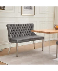 Streamdale Furniture Velvet Tufted Dining Bench, Wingback, Silver Legs, Mid Century Modern, Gray