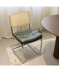 Streamdale Furniture Faux Leather Rattan Dining Chairs, Chrome Legs, Green, Set of 2