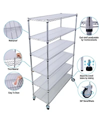 Streamdale Furniture 6 Tier 6000lbs Nsf Metal Wire Shelf Unit w/Wheels & Liners Chrome