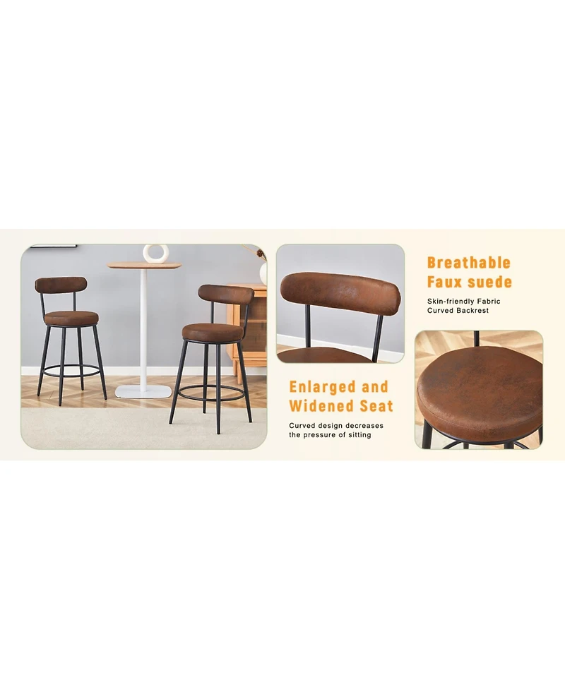 Streamdale Furniture Ergonomic High Leg Bar Chairs - Brown Fabric Cushions Black Metal Legs