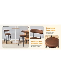 Streamdale Furniture Ergonomic High Leg Bar Chairs - Brown Fabric Cushions Black Metal Legs