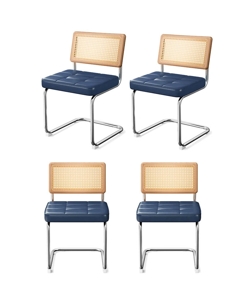 Streamdale Furniture Rattan Dining Chairs Set of 4 Blue Faux Leather