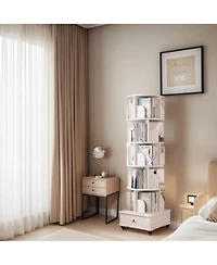 Streamdale Furniture Rotating Bookshelf with Drawer, 6-Tier Corner Bookcase, White