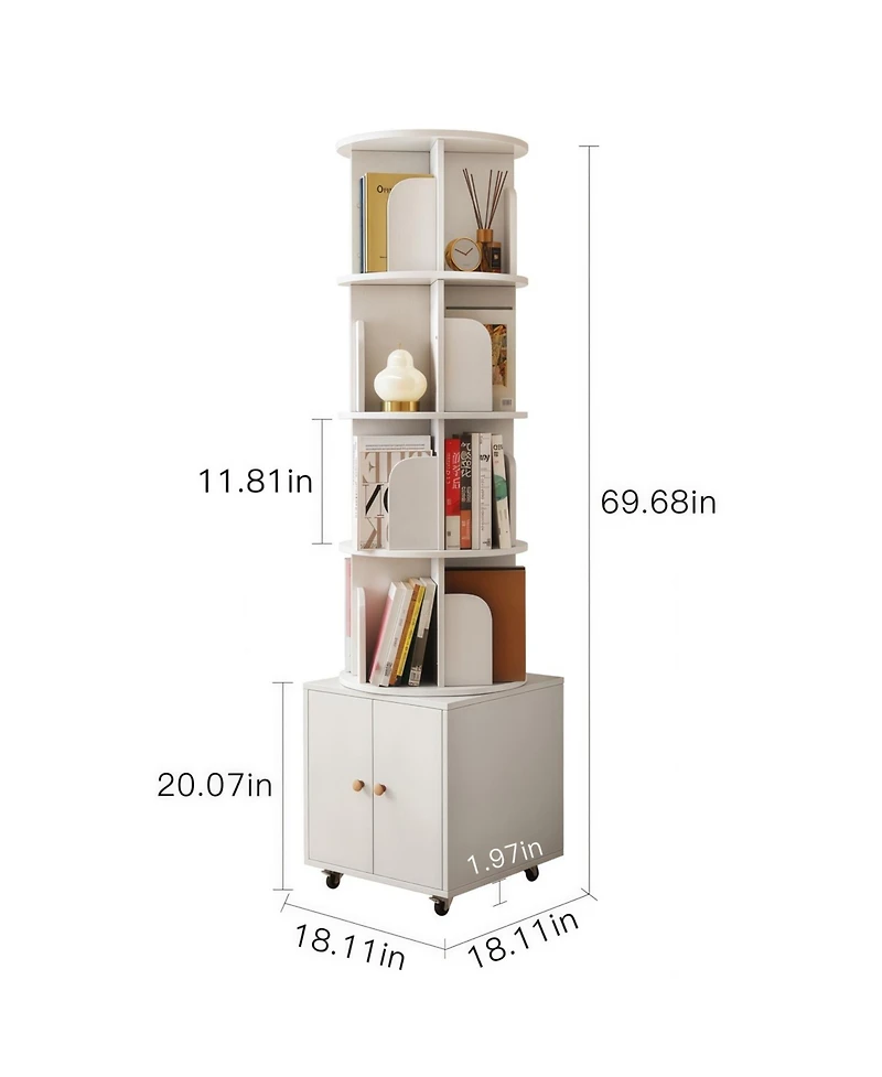 Streamdale Furniture Rotating 5-Tier Corner Bookshelf with Drawer