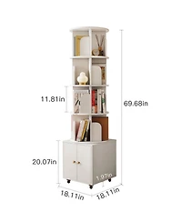 Streamdale Furniture Rotating 5-Tier Corner Bookshelf with Drawer