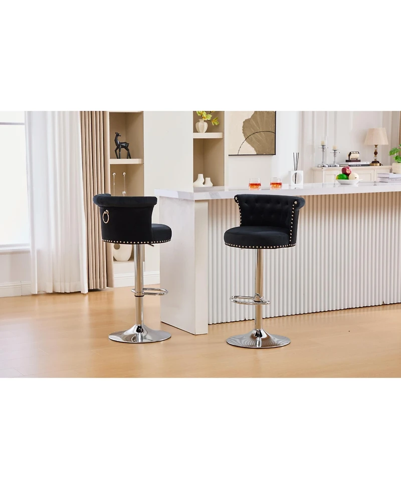 Streamdale Furniture Streamdale Velvet Bar Stool, Adjustable Swivel, Silver Legs