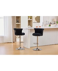 Streamdale Furniture Streamdale Velvet Bar Stool, Adjustable Swivel, Silver Legs