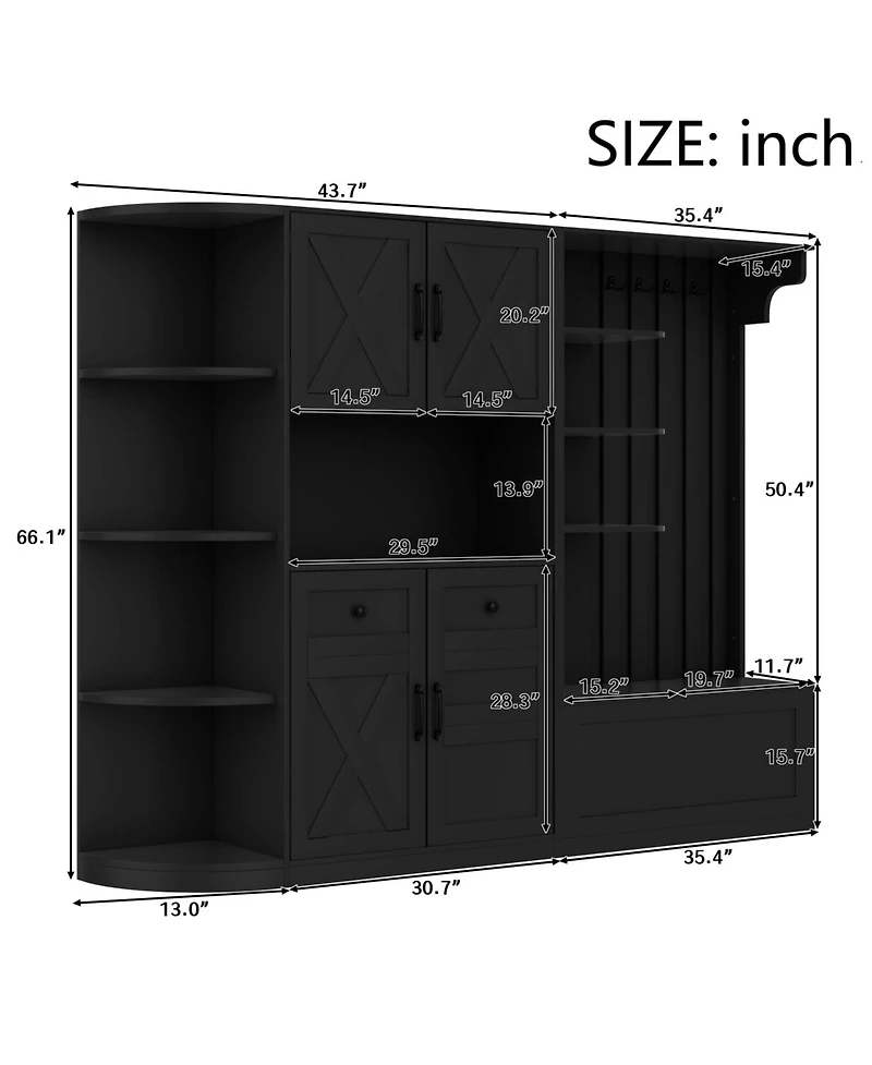 Streamdale Furniture Hall Cabinet with Storage & Hooks