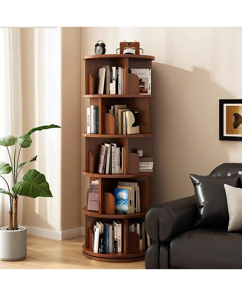Streamdale Furniture Rotating Bookshelf 5-Tier 360 Spinning Tower - Walnut