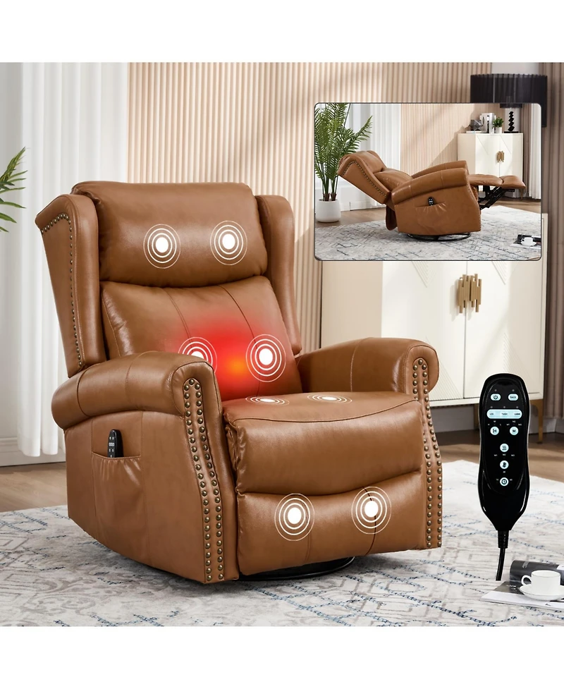 Streamdale Furniture Streamdale Leather Heat Massage Rocker Recliner