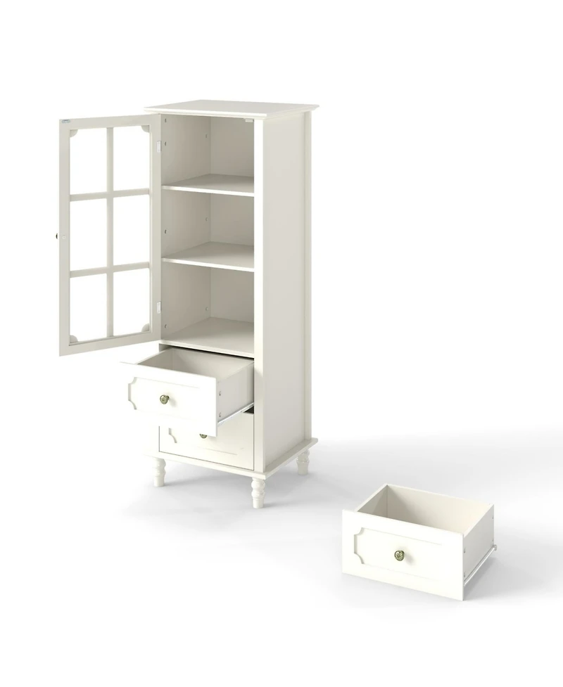 Streamdale Furniture minimalist Buffet Cabinet with Glass Doors & Double Drawer