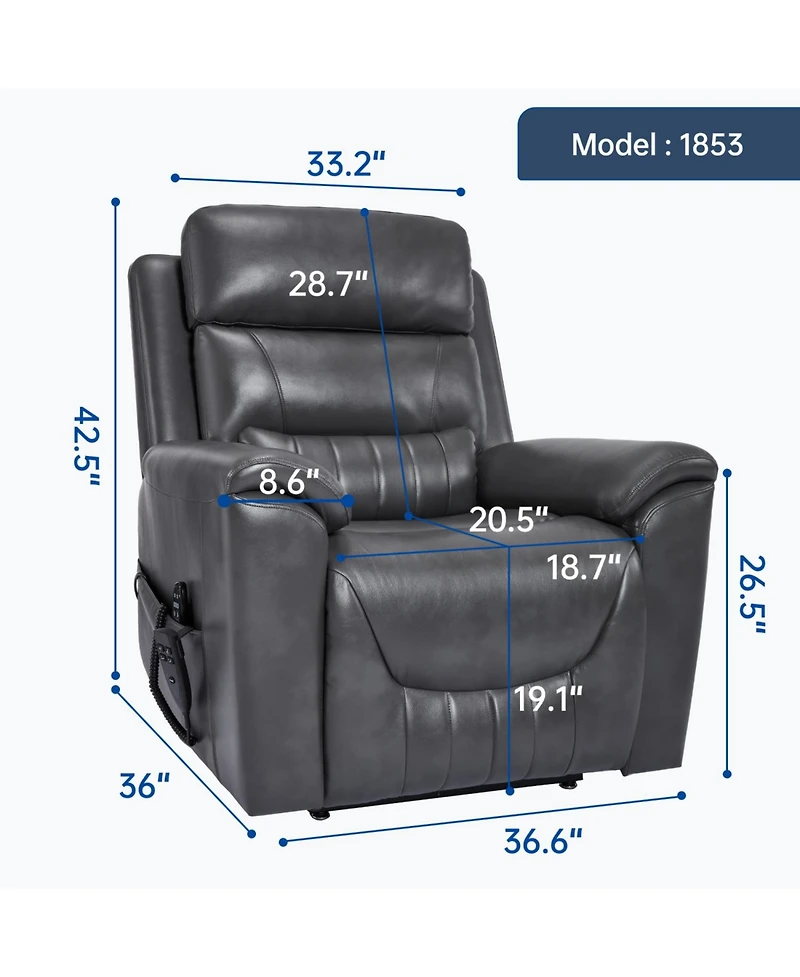 Streamdale Furniture Power Lift Recliner, 350 Lbs, Massage & Heat, Grey