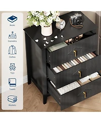 Gaomon Fluted Dresser 27.5"W, 3-Drawer Wood Chest, Modern Bedroom Storage Cabinet