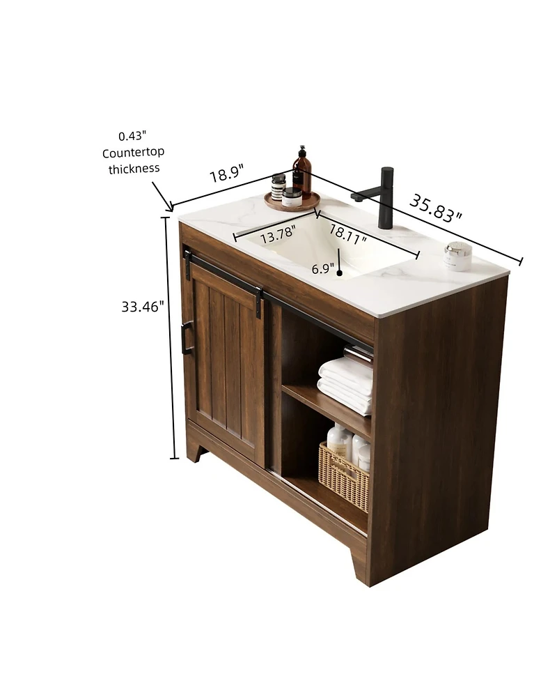 Streamdale Furniture Carrara Sintered Stone Vanity with Walnut Cabinet