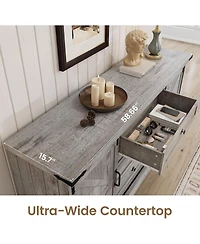 gaomon 59" Farmhouse Dresser with 4 Drawers & Barn Doors, Tv Stand Storage Cabinet for Bedroom, Living Room