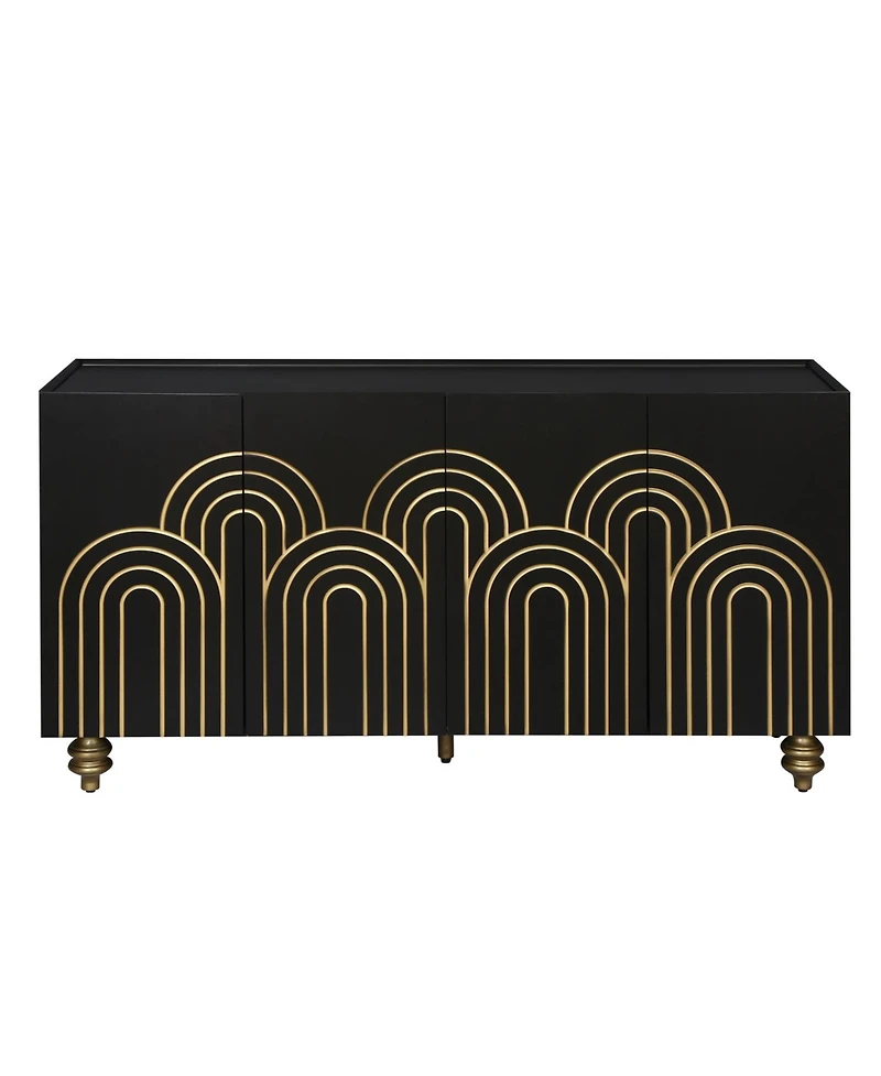 Streamdale Furniture Streamdale Black Fluted Sideboard Buffet - 4 Doors, Adjustable Shelves