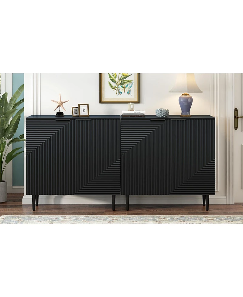Streamdale Furniture Mira 2-Drawer Modern Side Cabinets with Adjustable Shelves and Geometric Door Design
