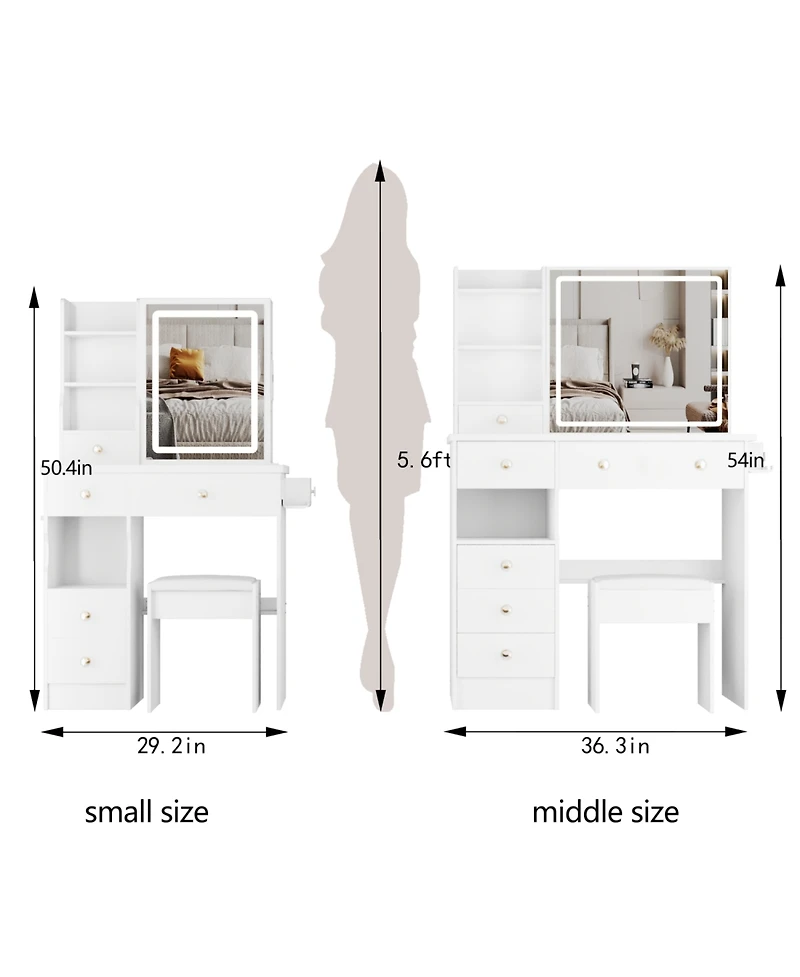 Streamdale Furniture 29.2" Vanity Table w/ Led Mirror Power Stool