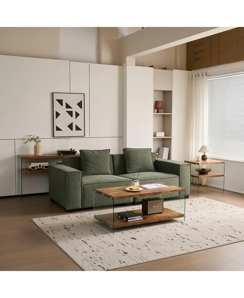 Streamdale Furniture Streamdale Mdf CoffeeTable, Small Tea Table, Walnut Tempered Glass Sofa Table