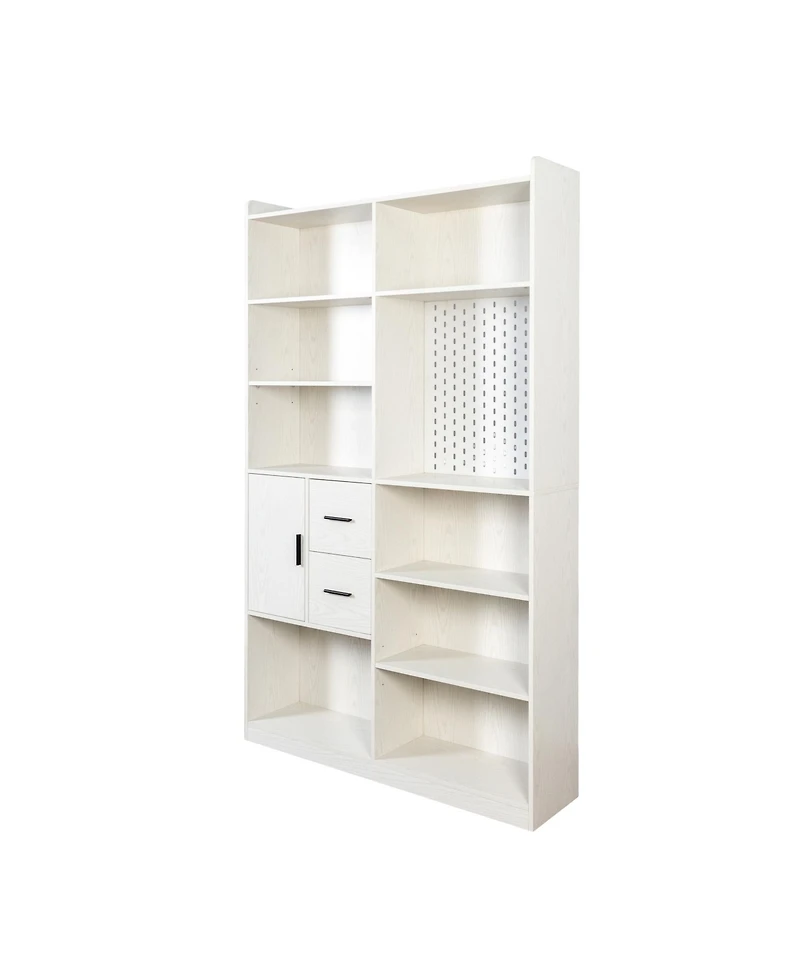 Streamdale Furniture Streamdale White Bookshelf with Pegboard & Drawer, 9 Cubbies