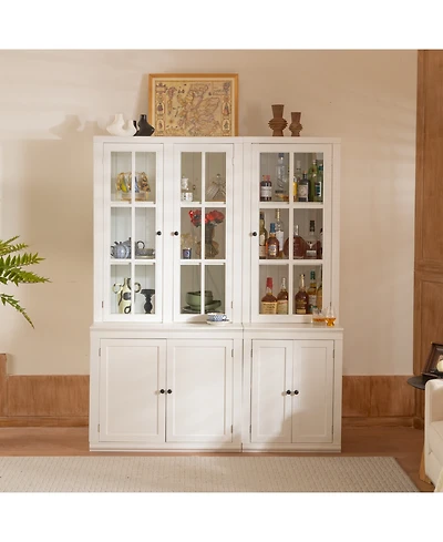 Streamdale Furniture 75" Pantry Cabinet Set, 60" Farmhouse Display Cabinets