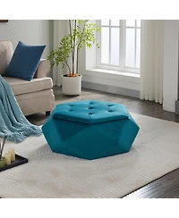 Streamdale Furniture Velvet Diamond Tufted Storage Ottoman - Footrest/Seating