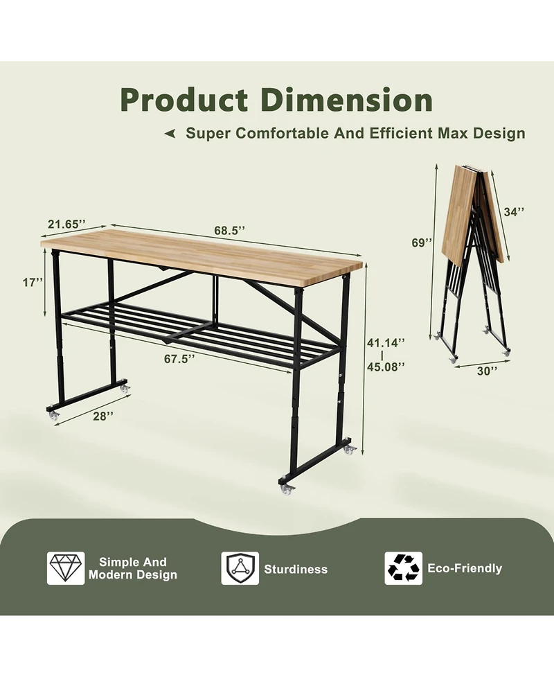 Streamdale Folding Butcher-Block Workbench - Portable Utility Table