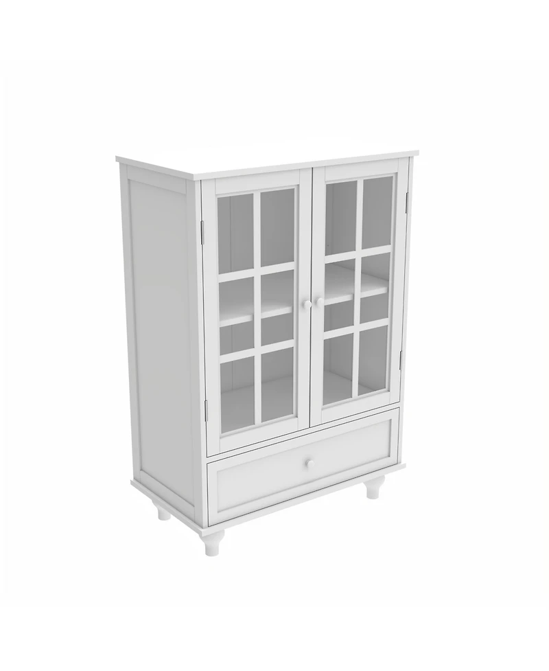 Streamdale Furniture Modern White Glass Door Buffet Cabinet
