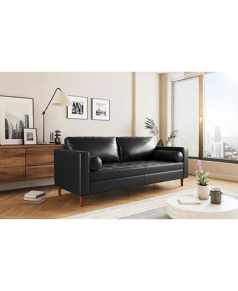 Streamdale Furniture Mid-Century Modern Tufted Sofa with Bolster Pillows