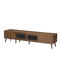 Streamdale Furniture 76" Modern Glass-Door Tv Stand for 85" TVs, Wood-Grain Entertainment Center