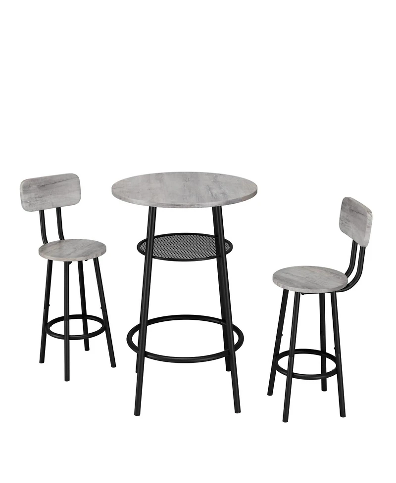 Streamdale Furniture + 3-Piece Set + Wood/Metal + Round Bar Table with 2 Stools + Bar Table Set