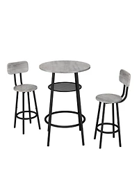 Streamdale Furniture + 3-Piece Set + Wood/Metal + Round Bar Table with 2 Stools + Bar Table Set
